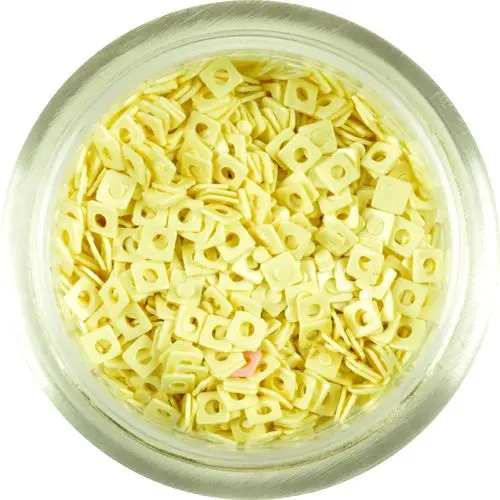 Majhni okraski za nohte - bananino rumeni kvadratki z luknjico