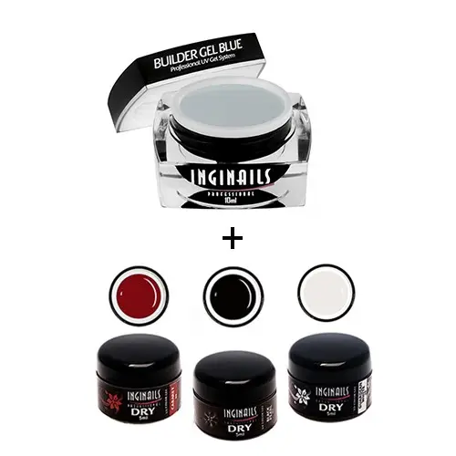KOMPLET Inginails Professional Elegant - Builder Gel Blue 10ml + 3 suhi barvni geli