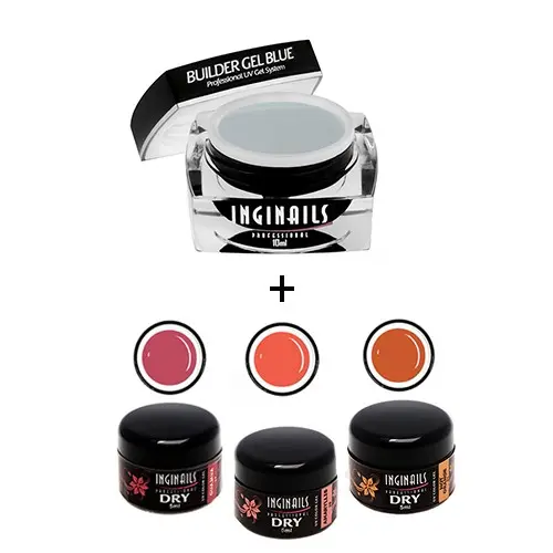 KOMPLET Inginails Professional Dusk - Builder Gel Blue 10ml + 3 suhi barvni geli