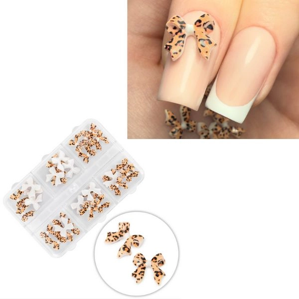 3D pentlje za nohte, škatla - leopardji vzorec, 45 kosov