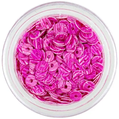 Okraski za nohte - bleščeči okrogli diski, rožnati s temno rožnatimi črtami