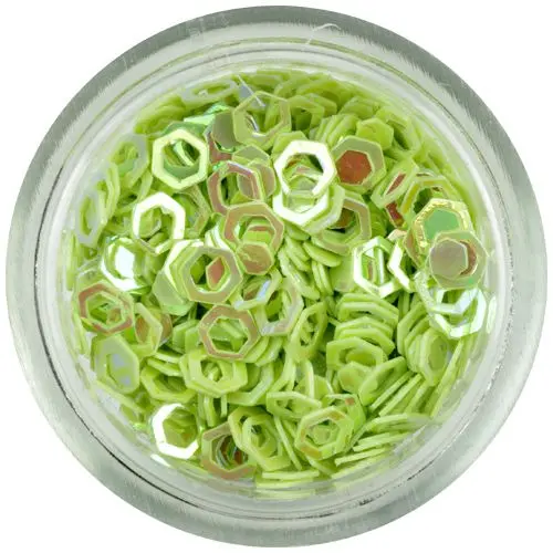 Svetlo zeleni nail art šestkotniki